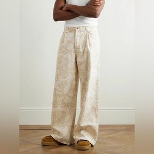 KENZO - Verdy Wide-Leg Pleated Embroidered Jeans - Neutrals